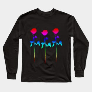 Triple Rainbow Rose Stem Design Long Sleeve T-Shirt